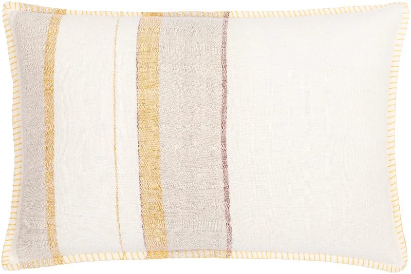 Linen Stripe Yellow Embellished Pillow