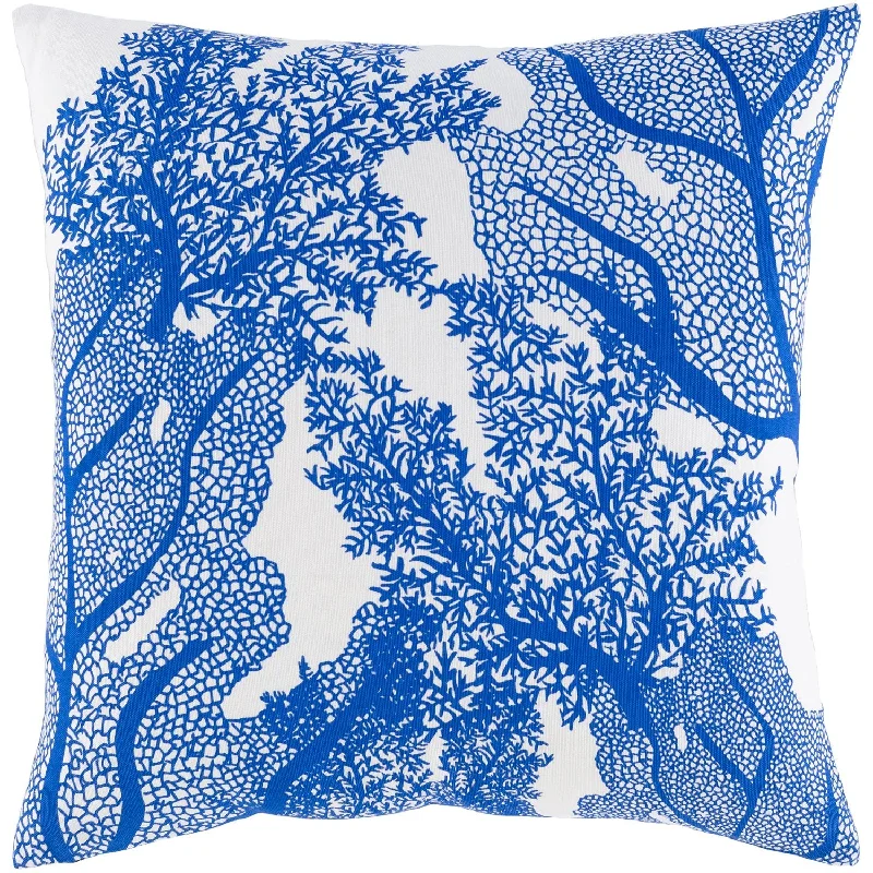 Sea Life Woven Pillow in Dark Blue & White