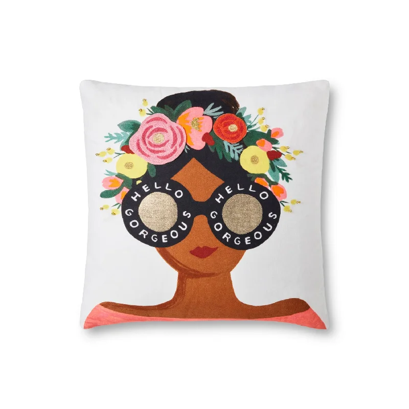 White & Multi Floral Pillow Cover Only