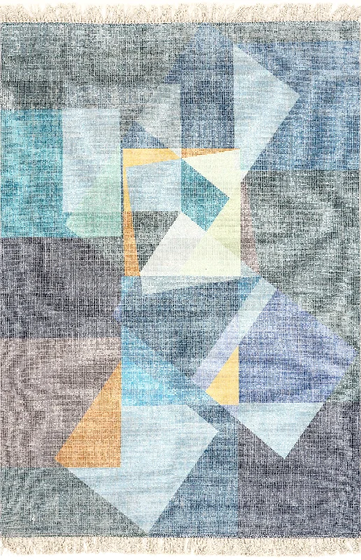 Adeeba Geometric Tasseled Rug | Blue