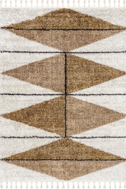 Alexia Diamond Tasseled Rug | Light Brown