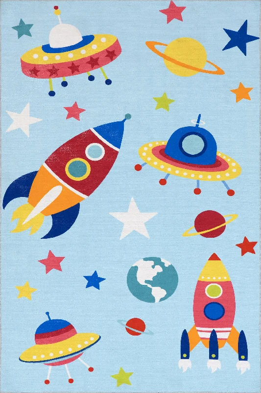 Aurelie Kids Washable Space Rug | Light Blue Multicolor