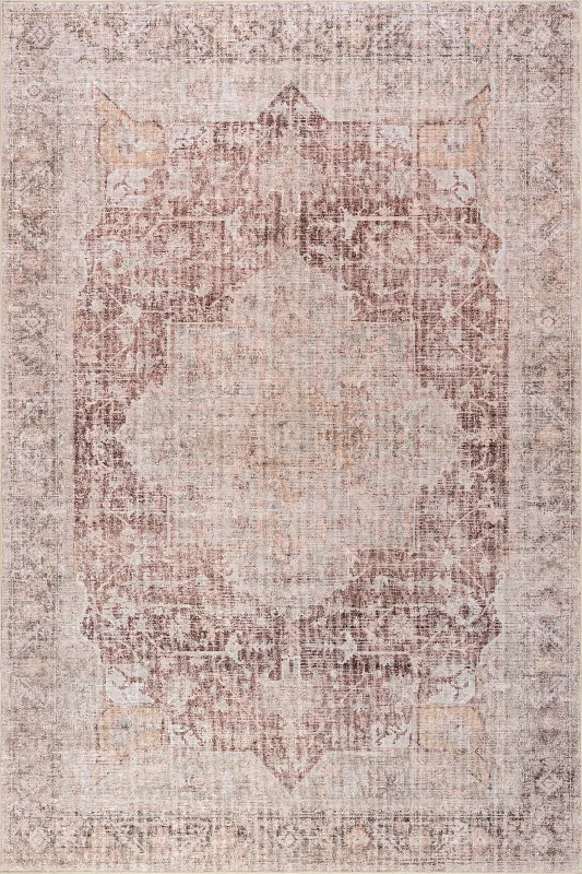 Ava Vintage Persian Spill Proof Washable Rug | Pale Pink