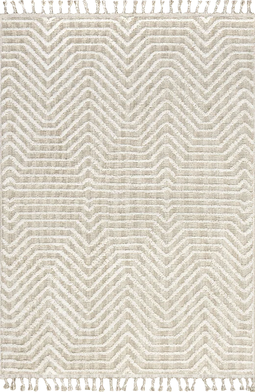 Bethanne Chevron Tasseled Rug | Beige