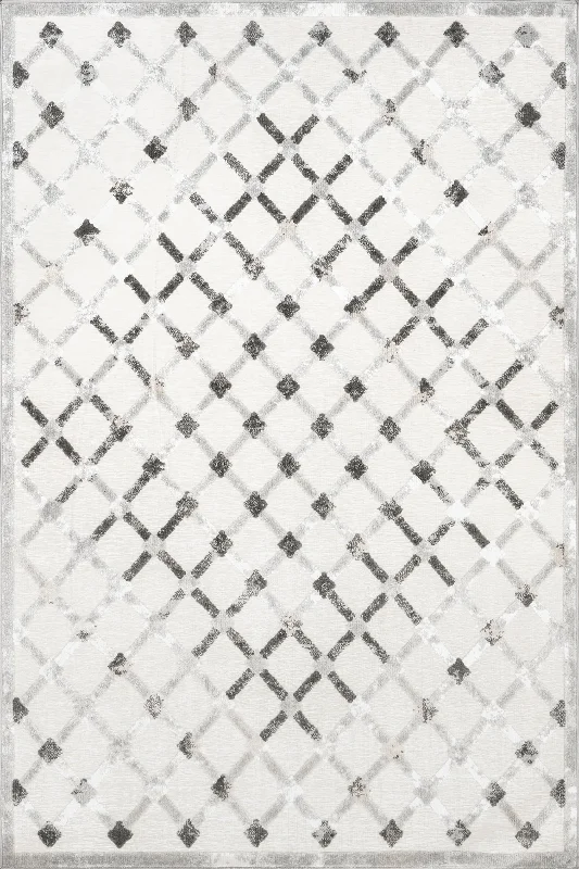 Bethesda Washable Crosshatch Rug | Light Grey