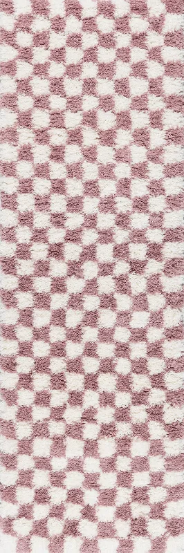 Bettie Retro Checkered Shag Rug | Pink