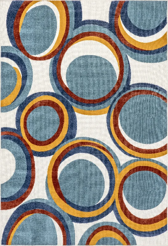 Bleu Abstract Circles Indoor/Outdoor Rug | Blue Multicolor