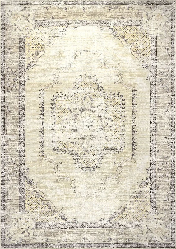 Burr Medallion Washable Rug | Cream