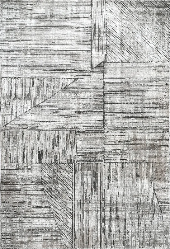 Cindy Collaged Pinstriped Rug | Grey