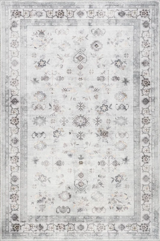 Dayflower Vintage Washable Rug | Light Grey