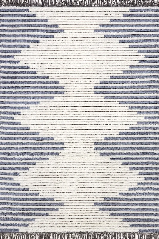 Diamond Pinstripes Tasseled Rug | Blue