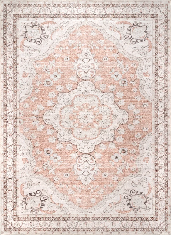 Faded Rosette Washable Rug | Peach