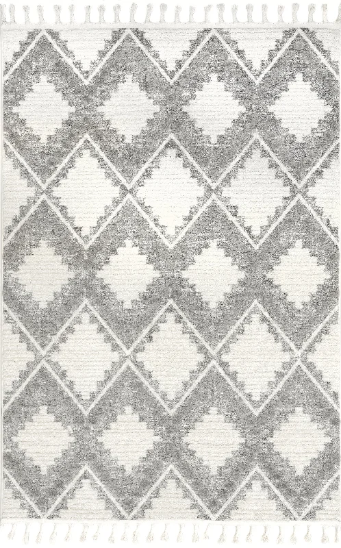 Felia Zig Zag Tasseled Rug | Light Grey