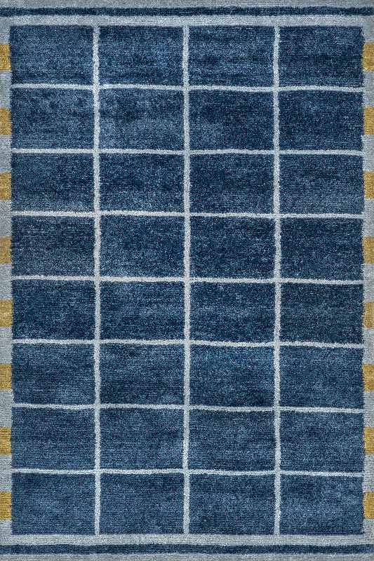 Fountain Checked Wool Rug | Blue