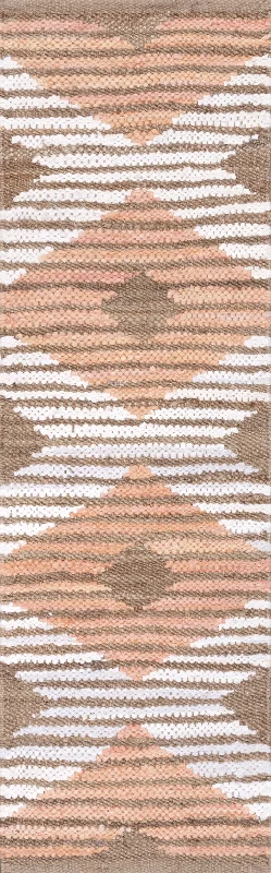 Hand Braided Denim And Jute Striped Diamonds Rug | Pink