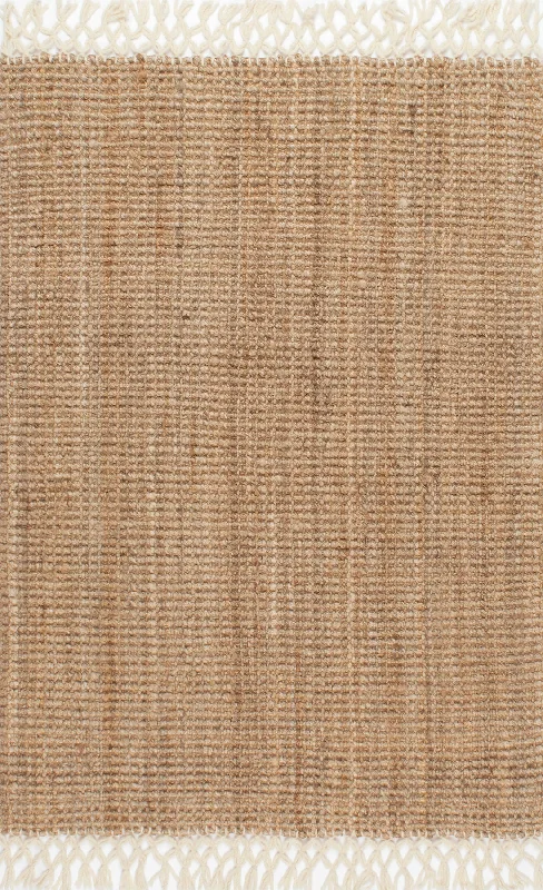 Hand Woven Jute with Wool Fringe Rug | Natural