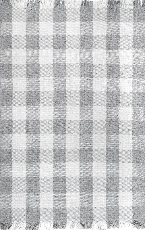 Hope Tasseled Gingham Rug | Grey