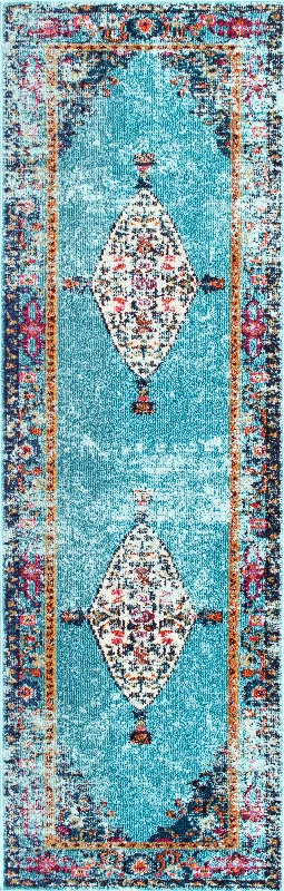 Iris Fading Oriental Medallion Rug | Aqua