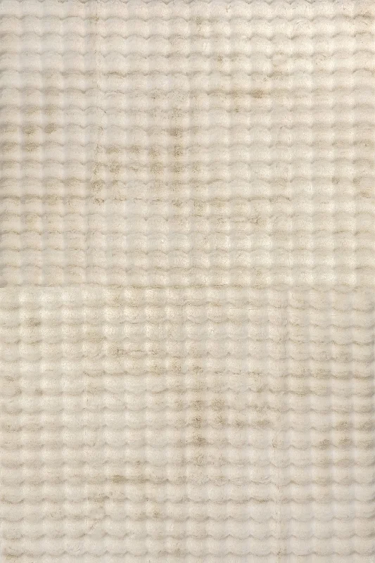 Ivana Checkered Plush Cloud Washable Rug | Beige