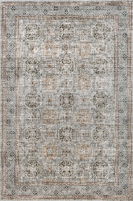 Kaylee Faded Trellis Border Spill Proof Washable Rug | Taupe