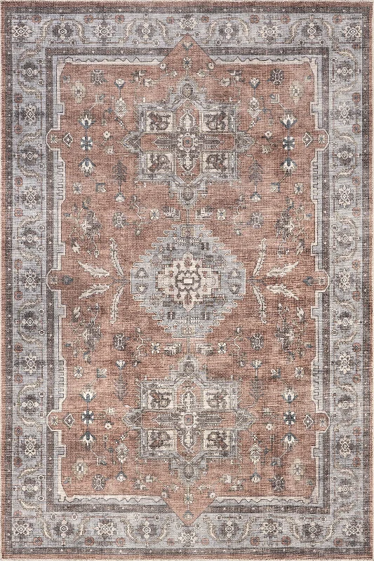 Mabel Vintage Medallion Washable Rug | Rust