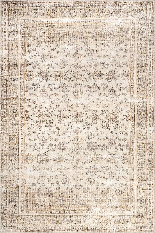 Meena Fading Garden Spill Proof Washable Rug | Beige