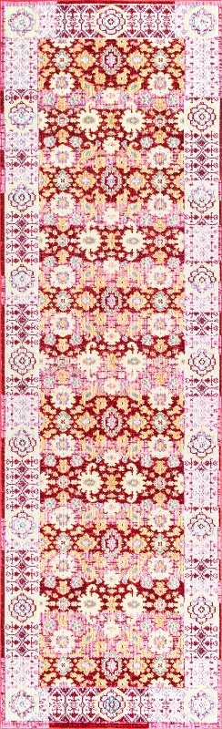 Muted Floral Design Rug | Red