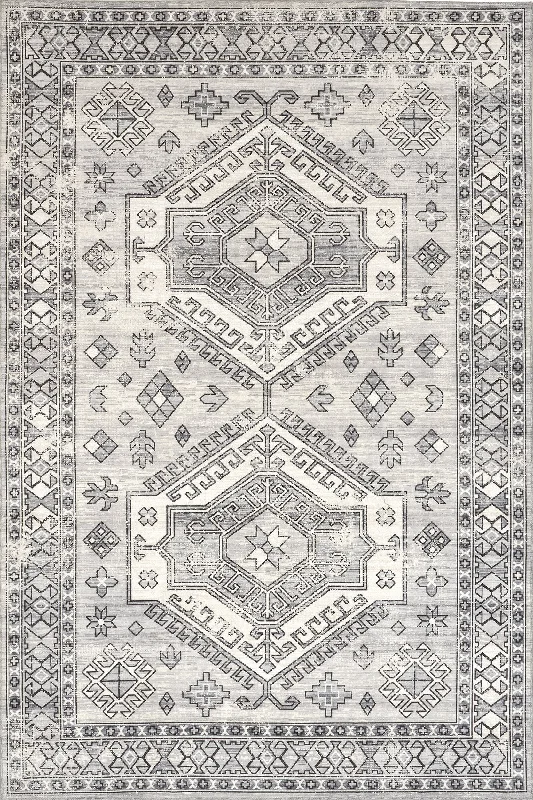 Nordic Emblems Washable Rug | Light Grey