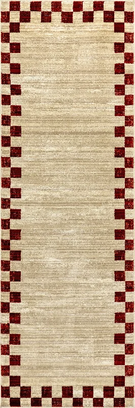 Pompeii Checked Border Rug | Red