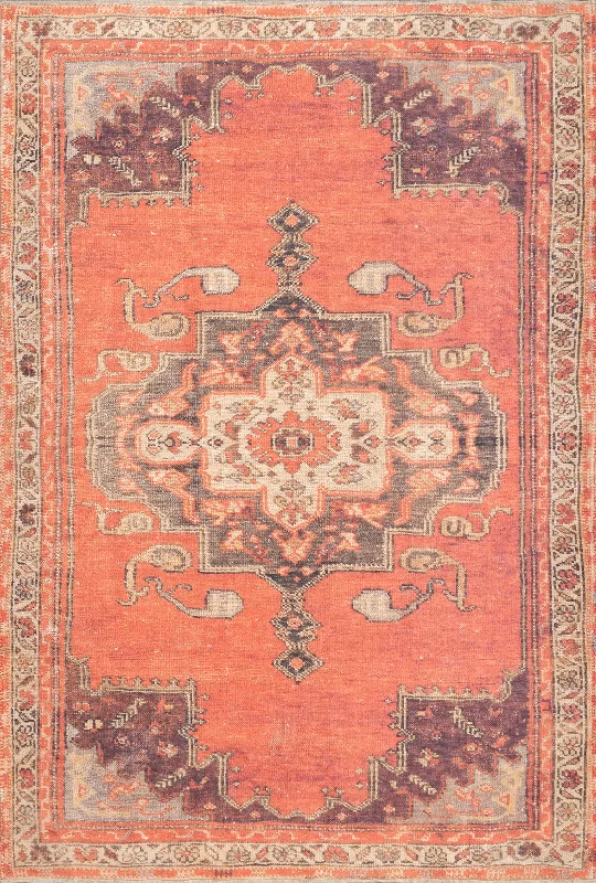 Printed Cartouche Medallion Flatweave Rug | Rust