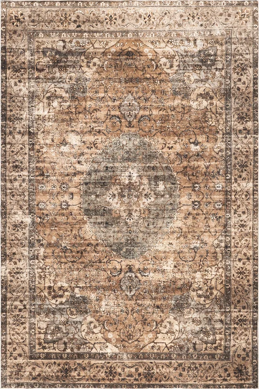 Rivka Medallion Spill Proof Washable Rug | Brown