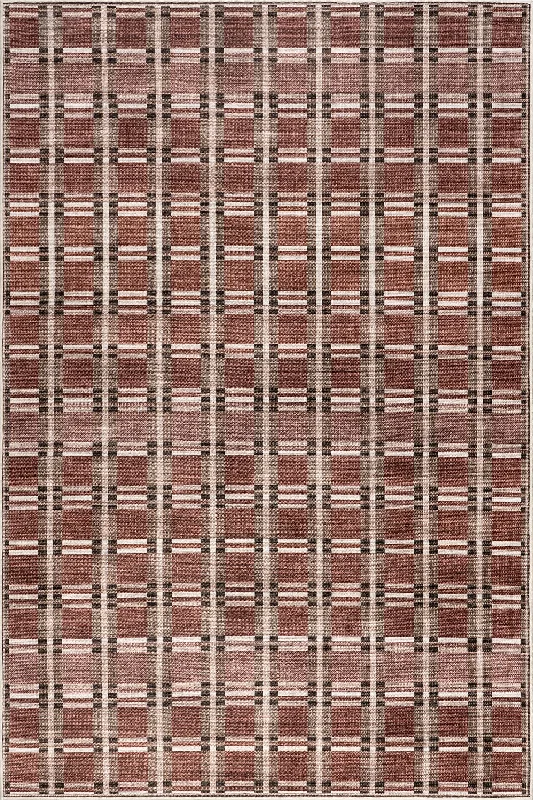 Sacha Plaid Spill Proof Washable Rug | Rust