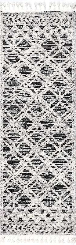 Shaggy Lattice Tassel Rug | Grey