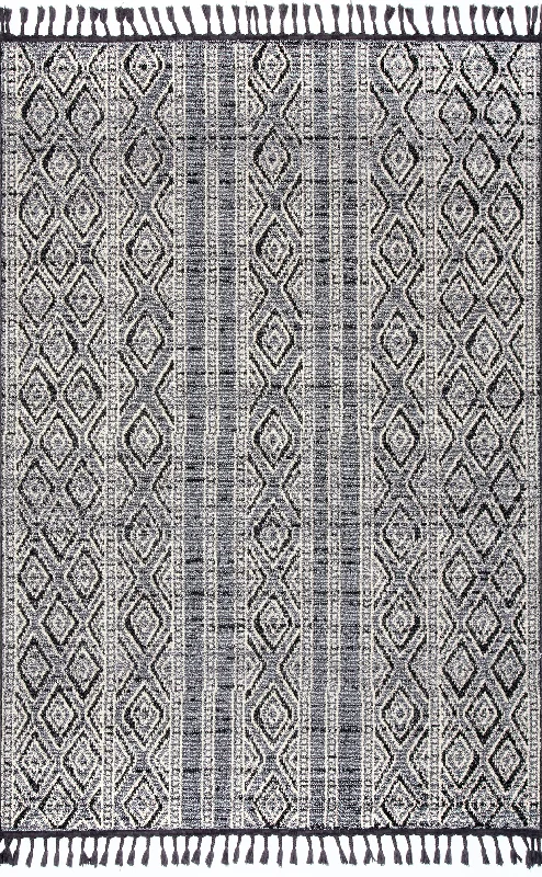 Striped Tasseled Rug | Grey