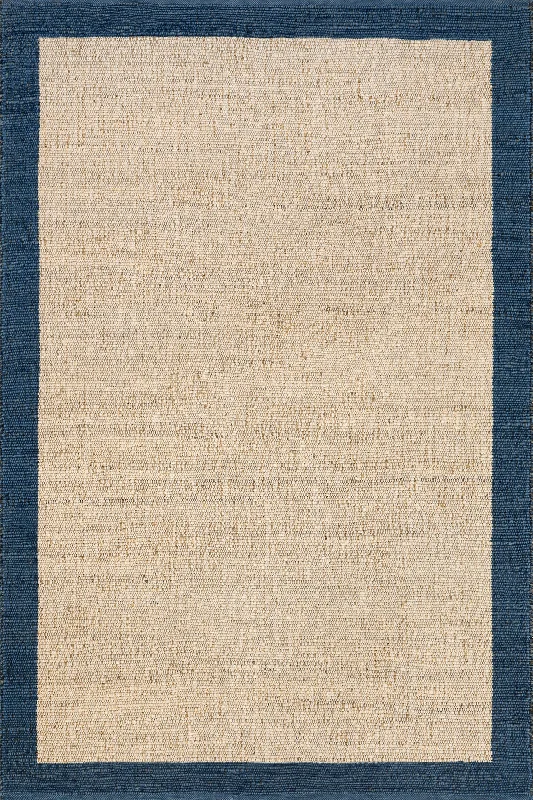 Suellen Bordered Handwoven Jute-Blend Rug | Blue