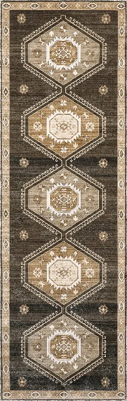 Taro Medallion Washable Rug | Dark Brown