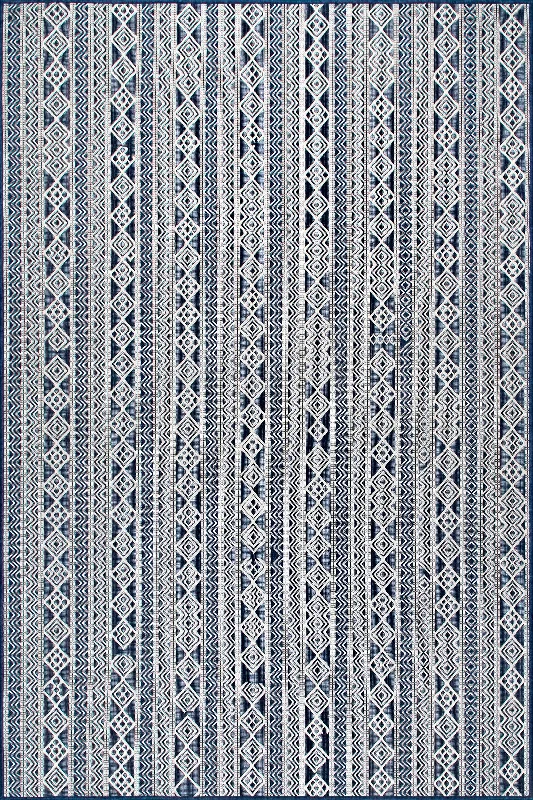 Tribal Striped Indoor/Outdoor Rug | Navy