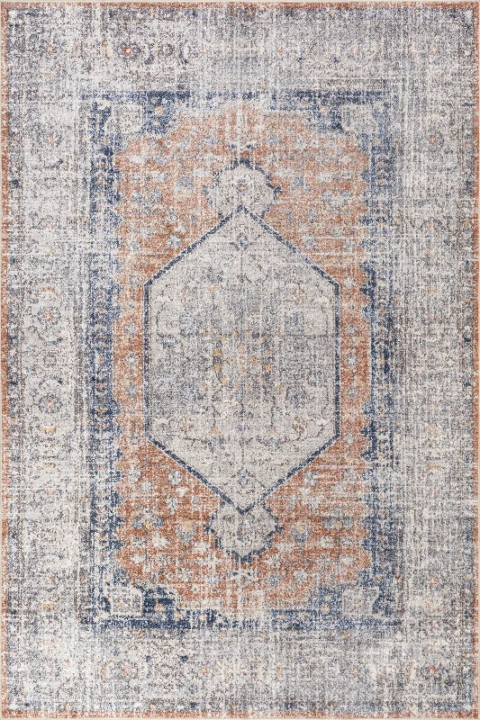 Vintage Medallion Spill Proof Washable Rug | Peach