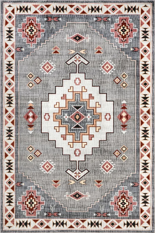 Weslie Southwestern Spill Proof Washable Rug | Grey