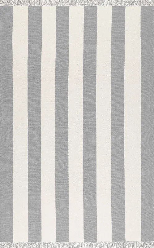 Wide Striped Flatweave Tassel Rug | Grey