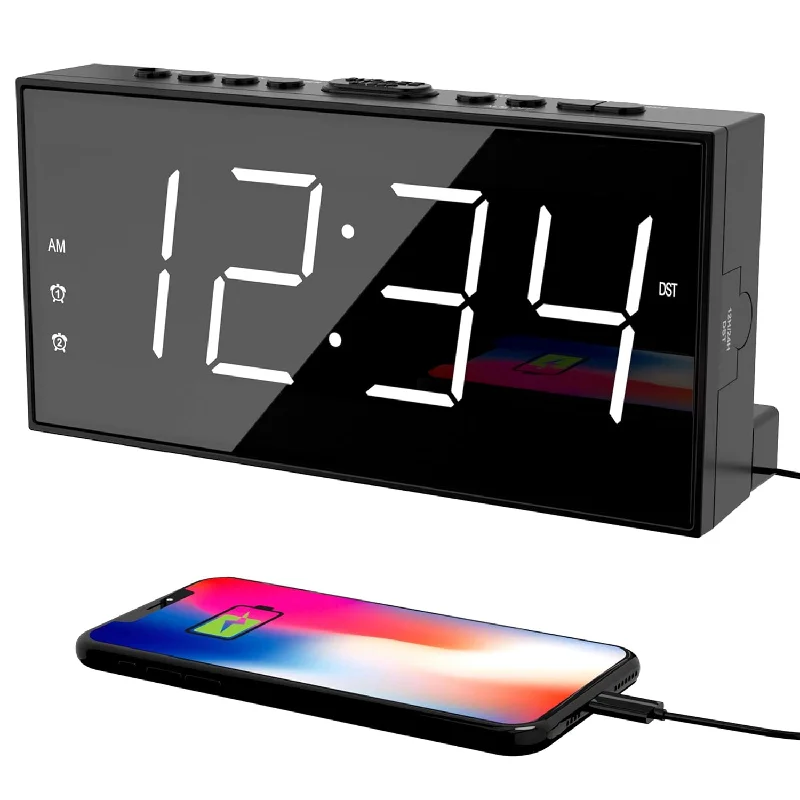 Alarm Clock For Bedroom, 2 Alarms Loud Led Big Display Clock With Usb Charging