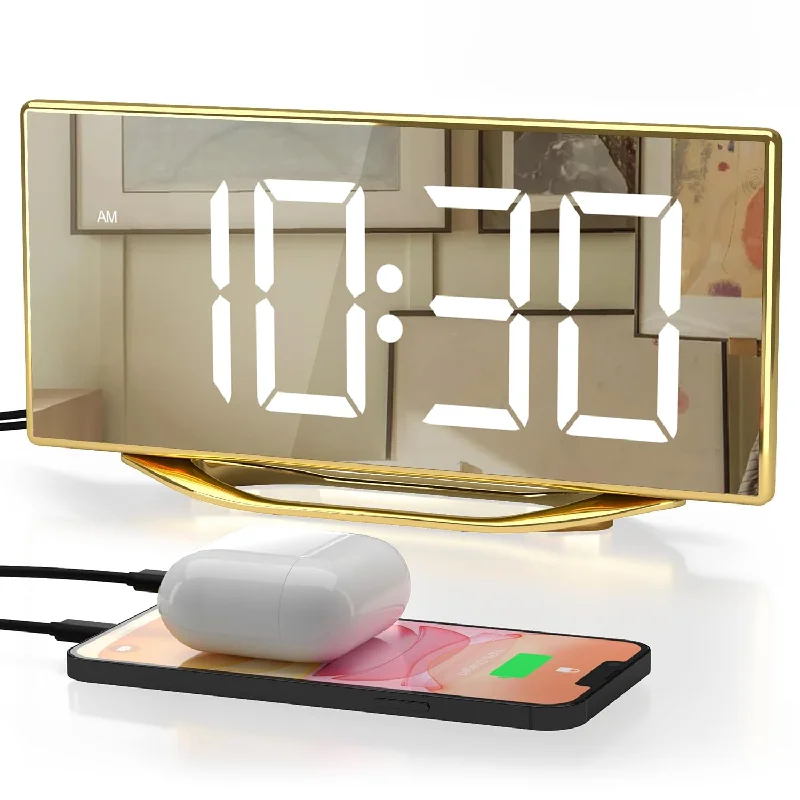 Alarm Clock For Bedroom, Modern Digital Clock For Living Room, 8.7" Led Mirror