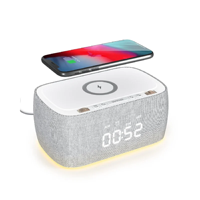 Alarm Clock With Wireless Charger,Multifunctional Digital Clock Radio With Spe