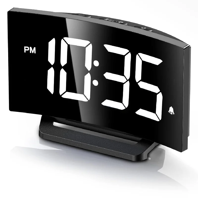 Digital Alarm Clock For Bedroom, Digital Clock With Modern Curved Design, Cons