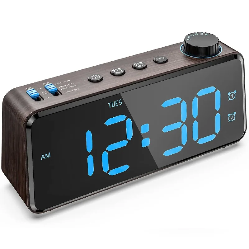 Digital Alarm Clock Radios For Bedroom - 0-100% Dimmer, Fm Radio With Sleep Ti