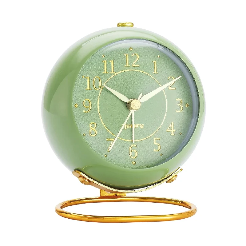 Metal Desk Clock, Retro Bedroom Table Vintage Analog Alarm Clock, Silent Non-T