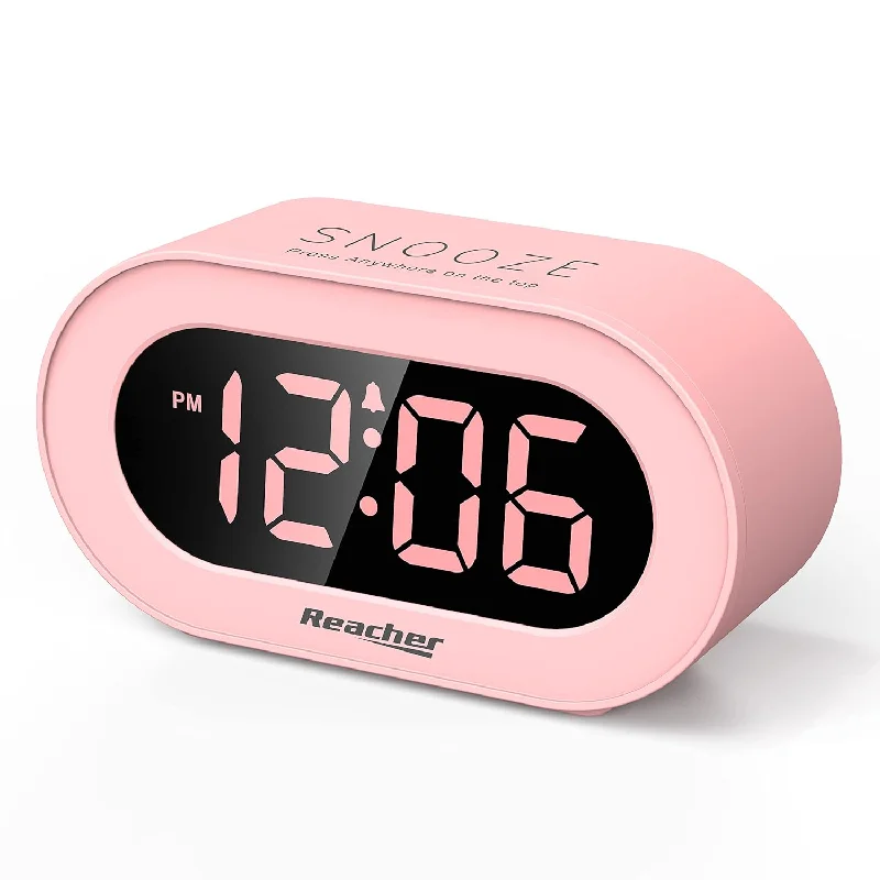 Pink Girls Alarm Clock For Kids Bedroom, Dimmable Led Digital Display, Outlet