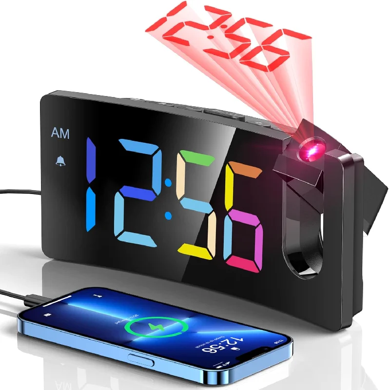 Projection Alarm Clock, Digital Clock With 180° Rotatable Projector, 3-Level B