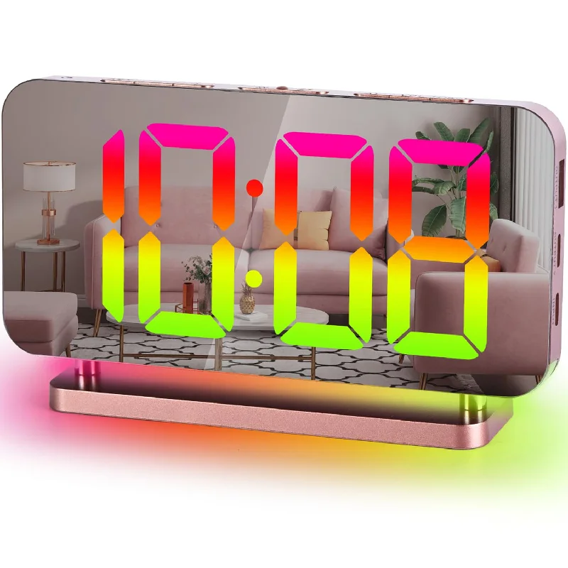 Rgb Digital Alarm Clock,7.4” Led Mirror Desk Clocks,With Night Light,Usb C Cha