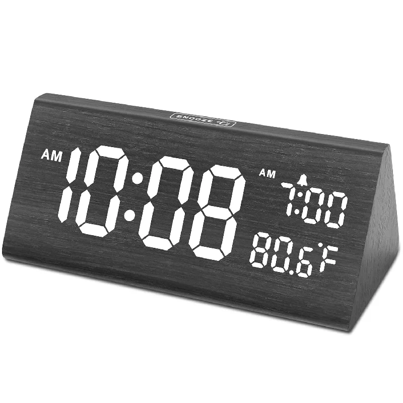 Wooden Digital Alarm Clock For Bedroom - 7.7" Electric Clocks With 2 Usb Ports